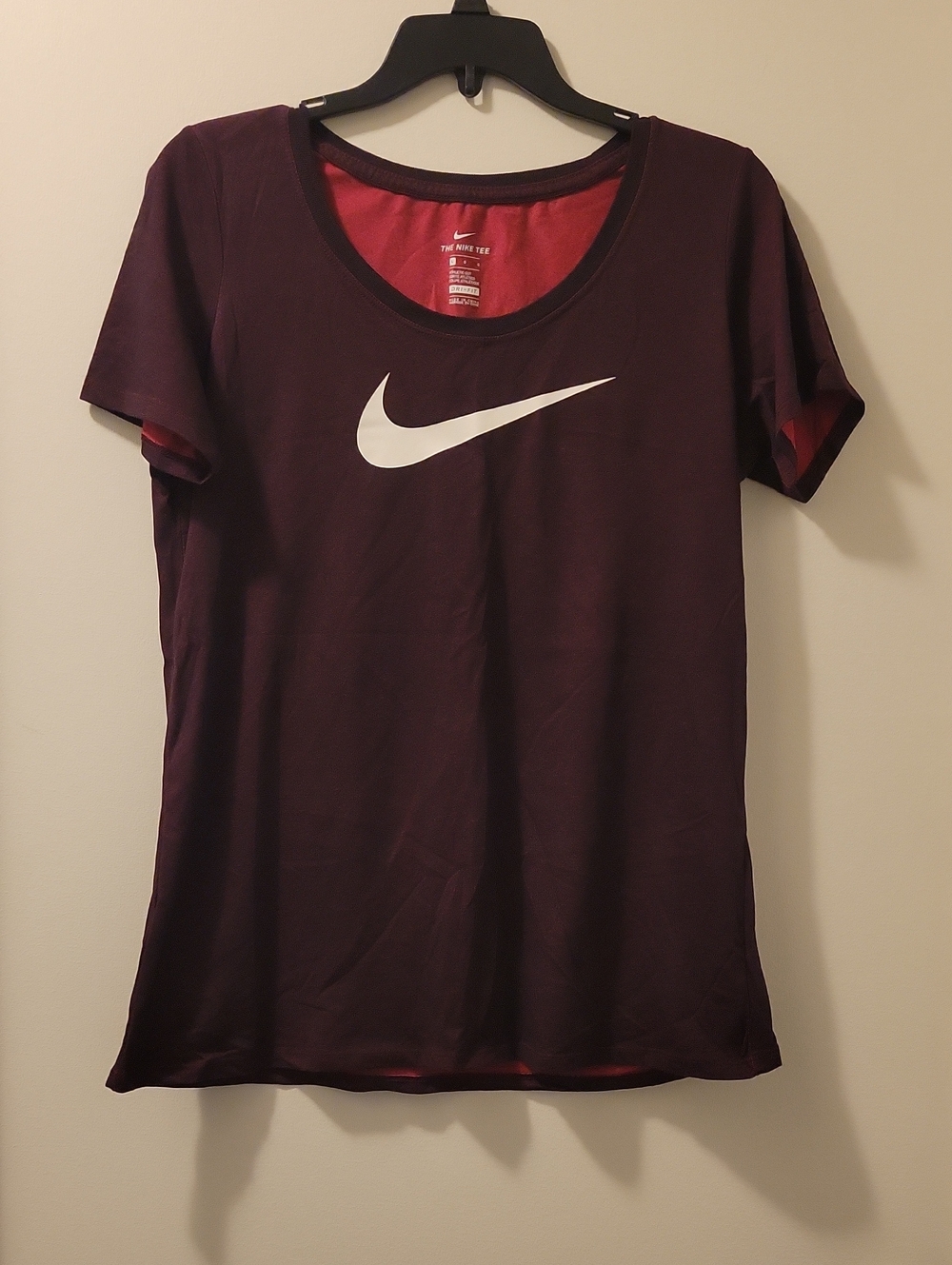 Nike Women's Dark Burgundy Short Sleeve Tee with White Swoosh